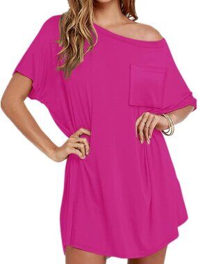 High-low Off-Shoulder Front Pocket Ragdoll Dress/Tunic Vacation Comfortable Soft